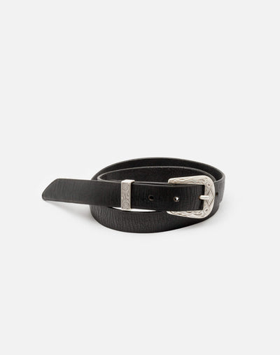 Western Buckle Skinny Belt - Worn Black