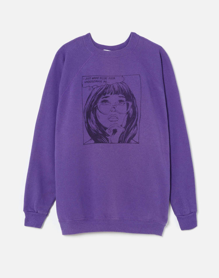 Upcycled "I Just Want Pizza" Sweatshirt - Purple