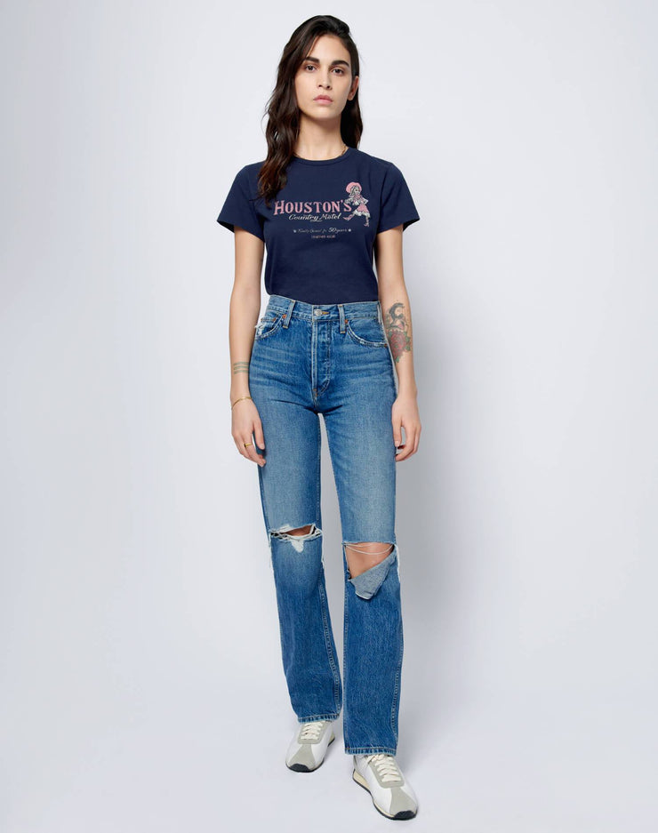 High Rise Loose - Washed Indigo with Rips