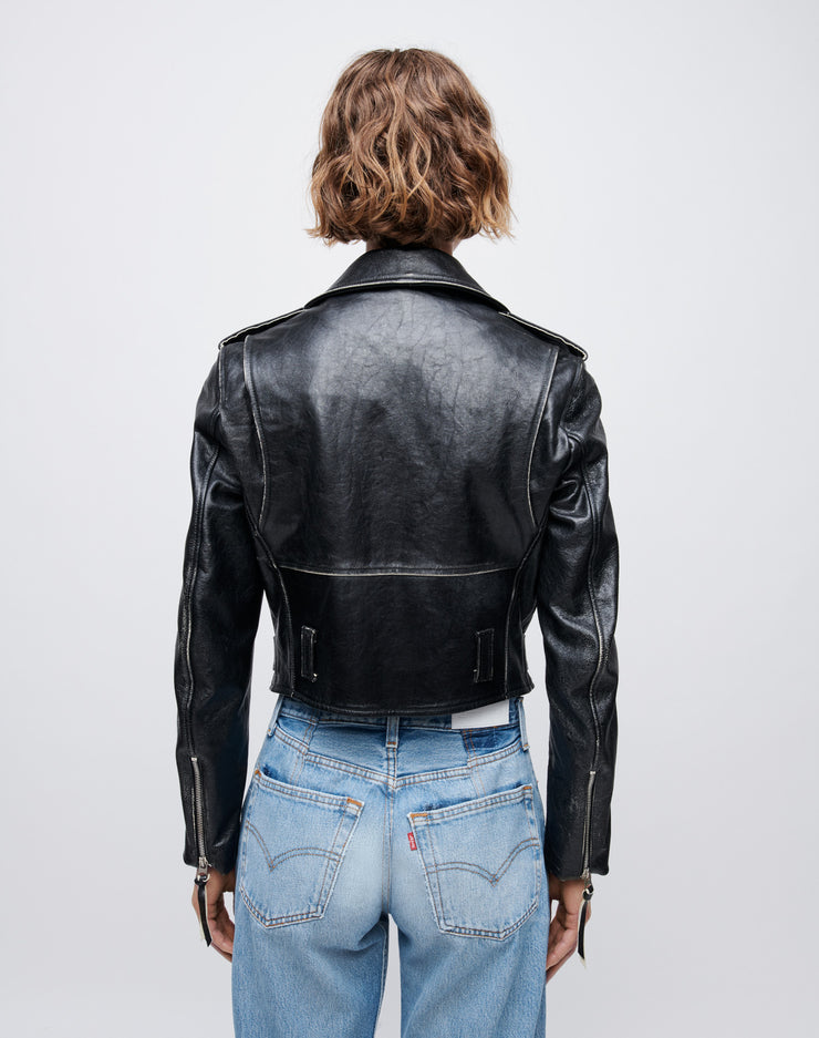 Leather Moto Jacket - Vintage Black